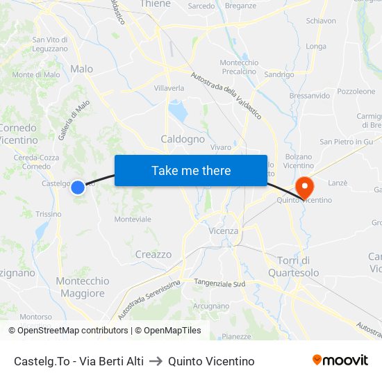 Castelg.To - Via Berti Alti to Quinto Vicentino map
