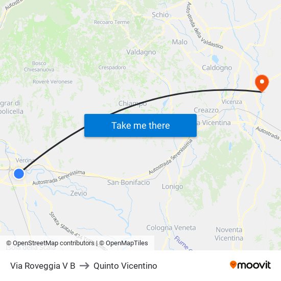 Via Roveggia V B to Quinto Vicentino map