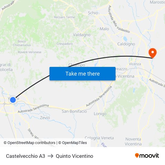 Castelvecchio A3 to Quinto Vicentino map