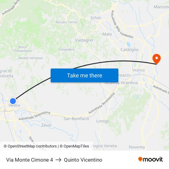 Via Monte Cimone 4 to Quinto Vicentino map