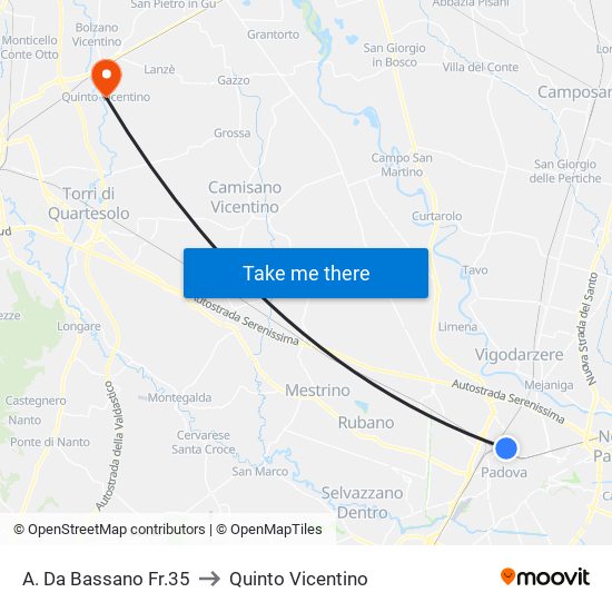 A. Da Bassano Fr.35 to Quinto Vicentino map