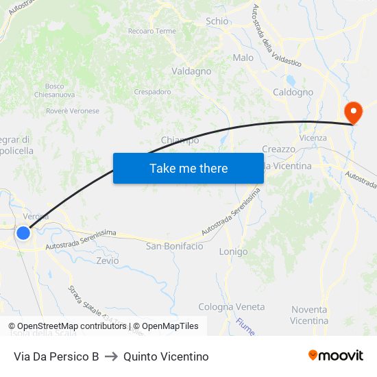 Via Da Persico B to Quinto Vicentino map
