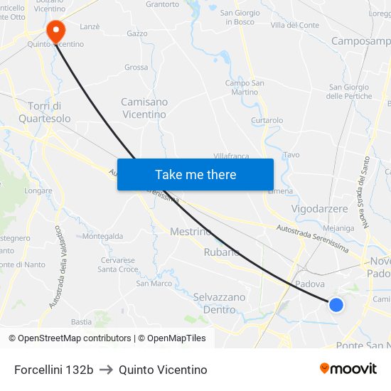 Forcellini 132b to Quinto Vicentino map