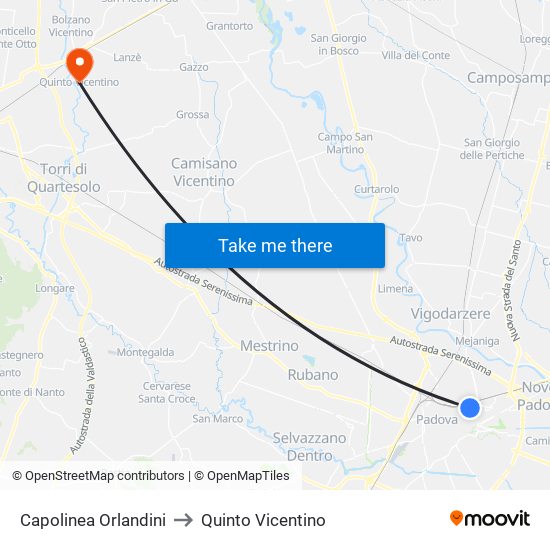 Capolinea Orlandini to Quinto Vicentino map