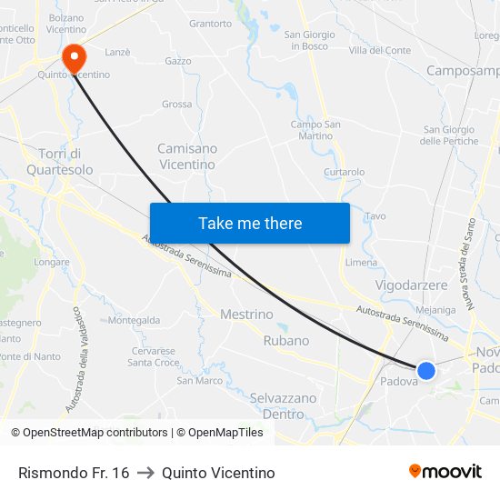 Rismondo Fr. 16 to Quinto Vicentino map