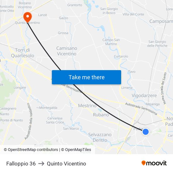 Falloppio 36 to Quinto Vicentino map