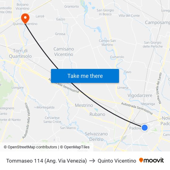 Tommaseo 114 (Ang. Via Venezia) to Quinto Vicentino map