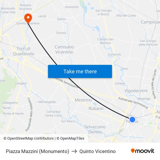 Piazza Mazzini (Monumento) to Quinto Vicentino map