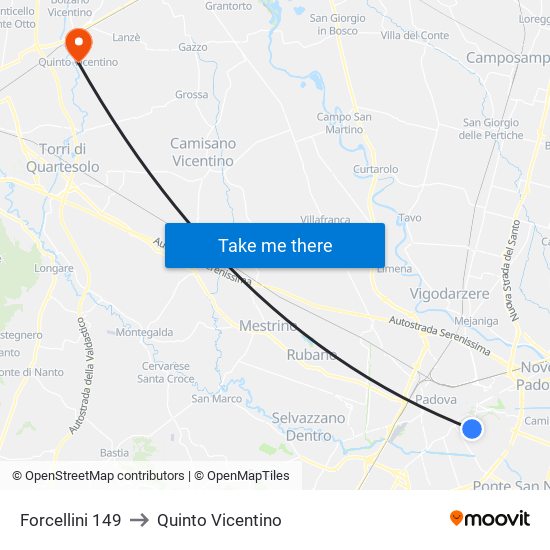 Forcellini 149 to Quinto Vicentino map