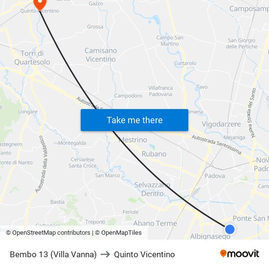 Bembo 13 (Villa Vanna) to Quinto Vicentino map