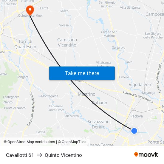 Cavallotti 61 to Quinto Vicentino map