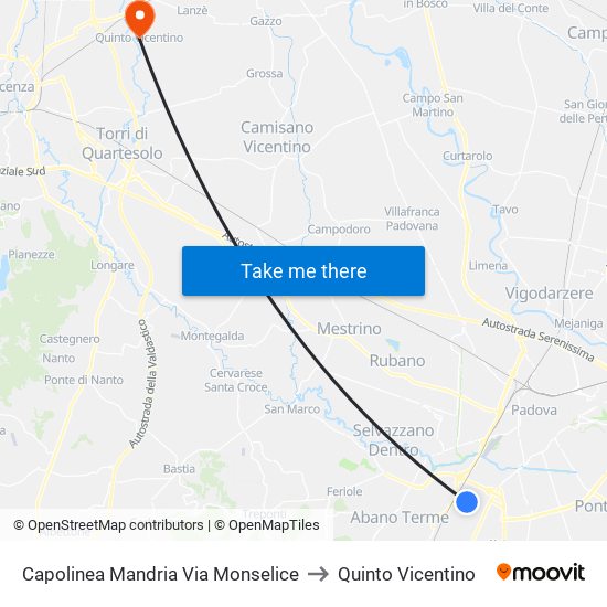 Capolinea Mandria Via Monselice to Quinto Vicentino map