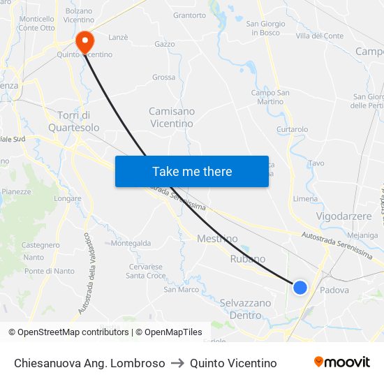 Chiesanuova Ang. Lombroso to Quinto Vicentino map