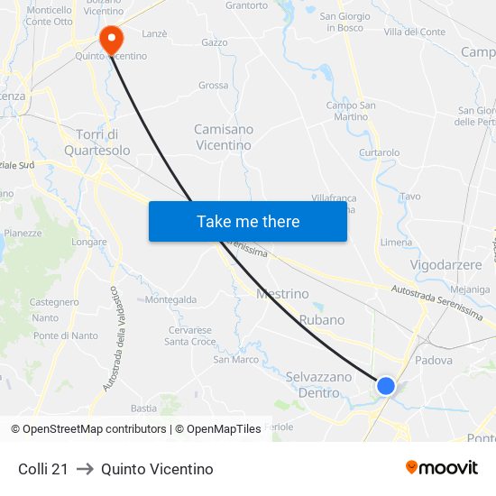 Colli 21 to Quinto Vicentino map