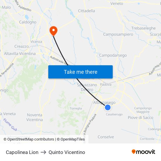 Capolinea Lion to Quinto Vicentino map