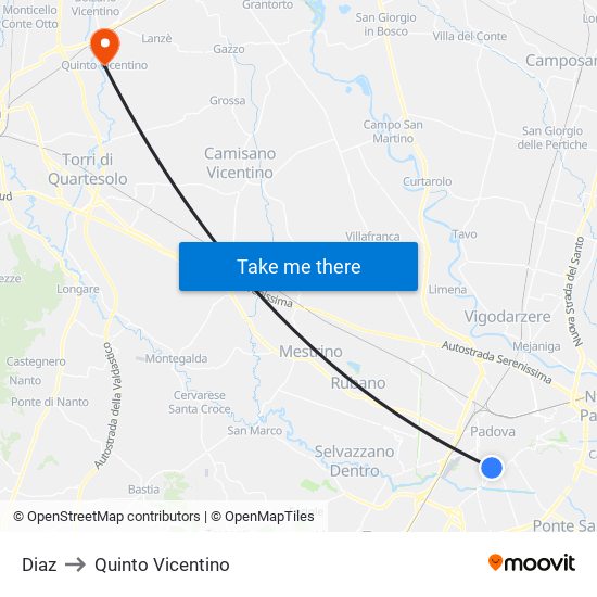 Diaz to Quinto Vicentino map