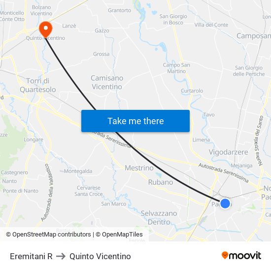 Eremitani R to Quinto Vicentino map