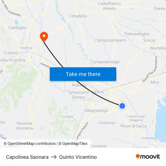 Capolinea Saonara to Quinto Vicentino map