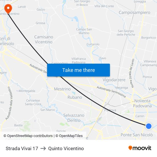 Strada Vivai 17 to Quinto Vicentino map