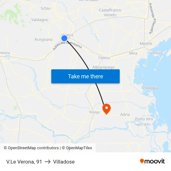 Verona Avenue 91 to Villadose map