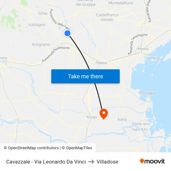 Cavazzale - Leonardo Da Vinci Street to Villadose map
