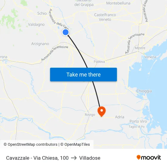 Cavazzale - Church Street, 100 to Villadose map