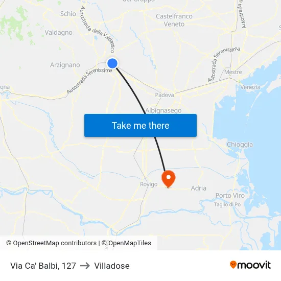 Ca' Balbi Street, 127 to Villadose map