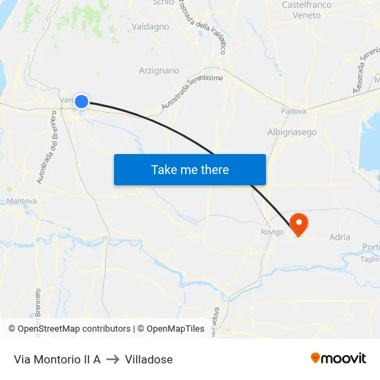 Via Montorio II A to Villadose map