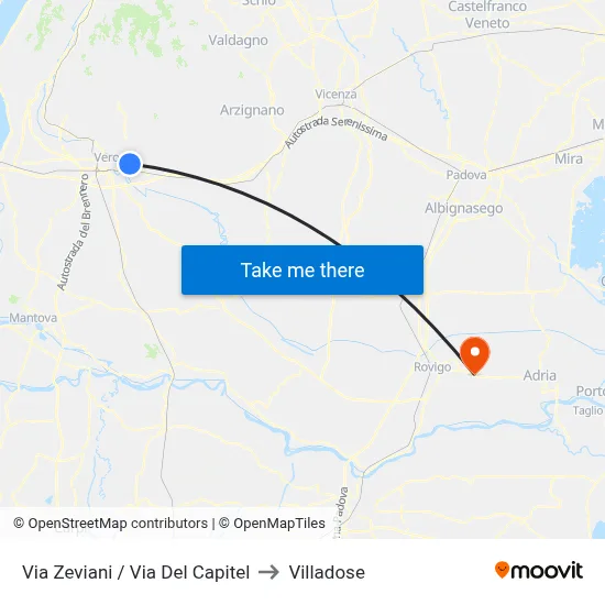 Zeviani Street / Capitel Street to Villadose map
