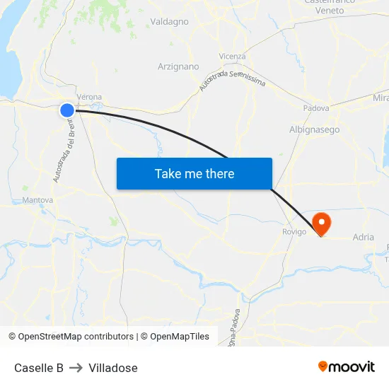 Caselle B to Villadose map