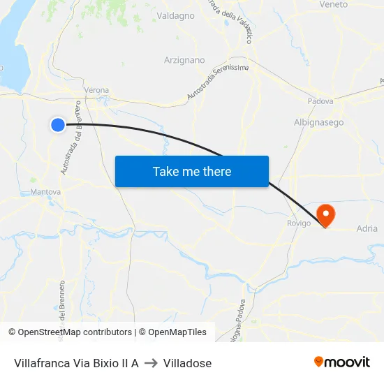 Villafranca Bixio Street II A to Villadose map