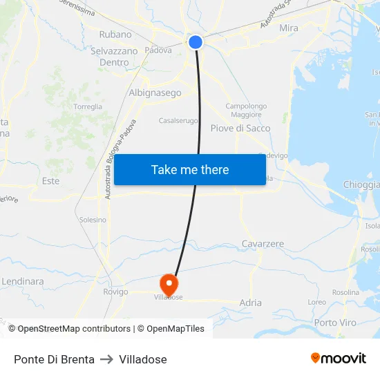 Ponte Di Brenta to Villadose map