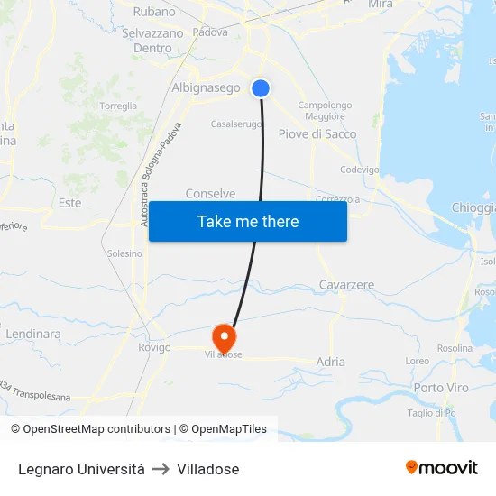 Legnaro University to Villadose map
