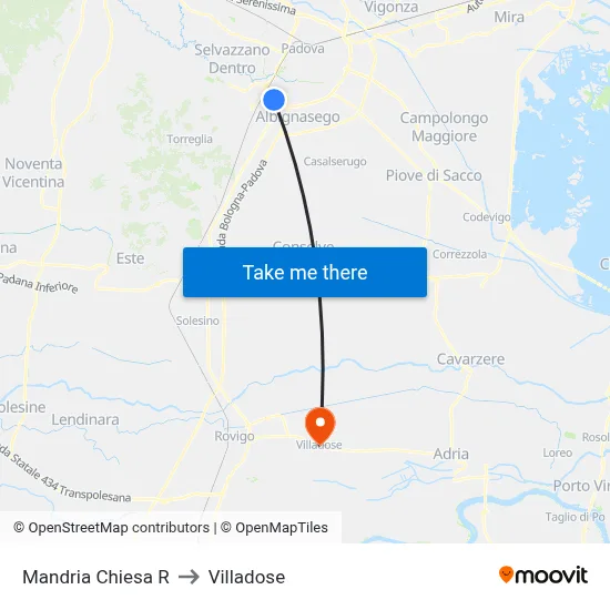 Mandria Church R to Villadose map