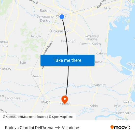 Padova Arena Gardens to Villadose map