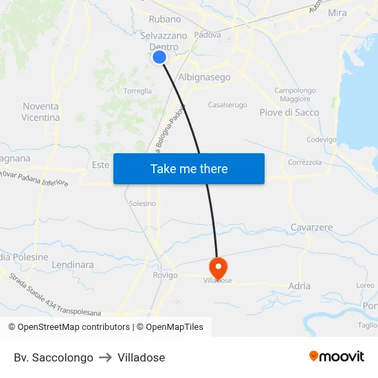 Saccolongo Junction to Villadose map