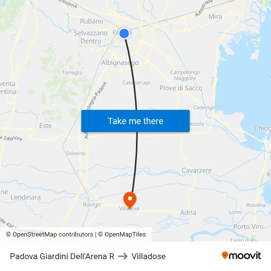 Padua Arena Gardens R to Villadose map