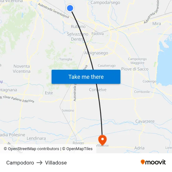 Campodoro to Villadose map