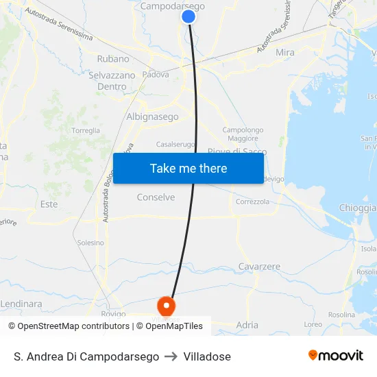 St. Andrea Di Campodarsego to Villadose map