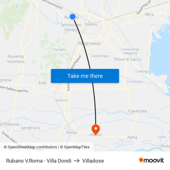 Rubano V.Roma - Villa Dondi to Villadose map