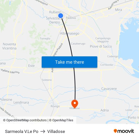 Sarmeola V.Le Po to Villadose map