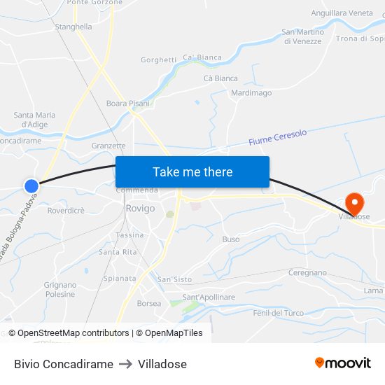 Bivio Concadirame to Villadose map