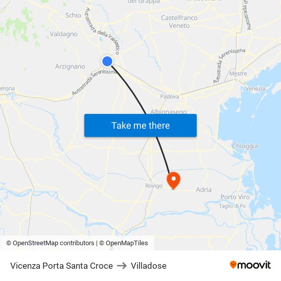 Vicenza Porta Santa Croce to Villadose map