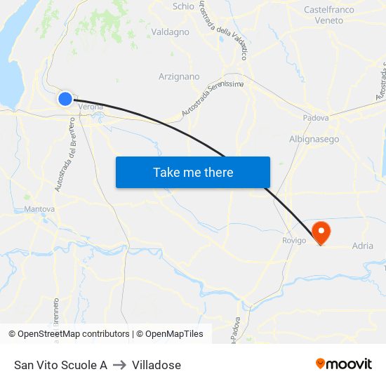 San Vito Scuole A to Villadose map