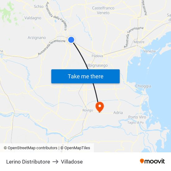 Lerino Distributore to Villadose map