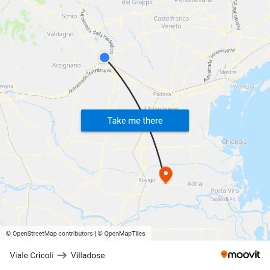 Cricoli Avenue to Villadose map