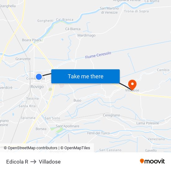 Edicola R to Villadose map