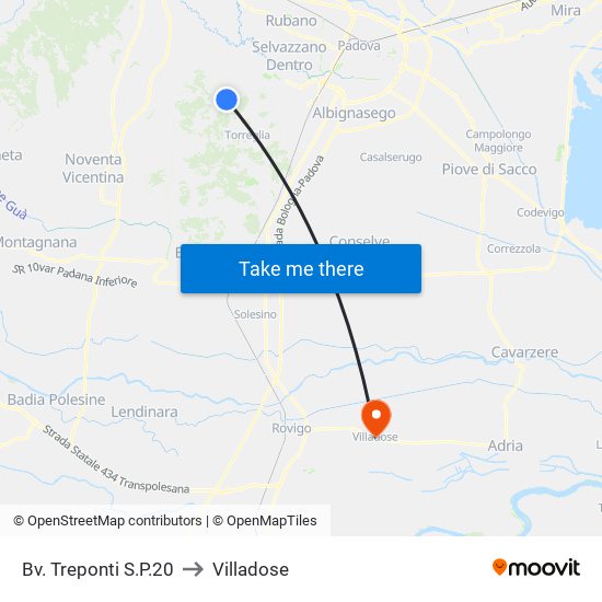 Bv. Treponti S.P.20 to Villadose map