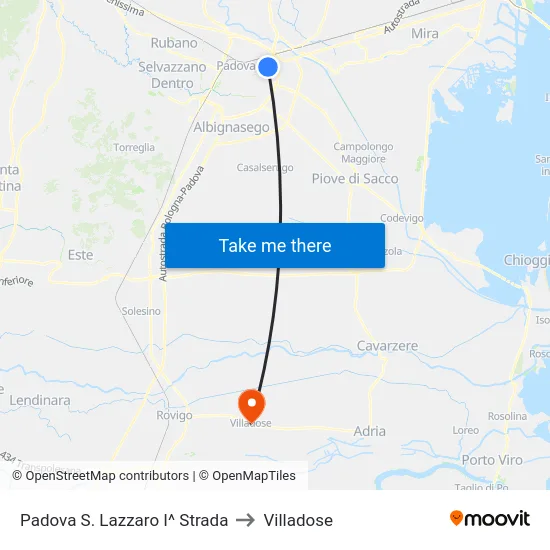 Padova S. Lazzaro I^ Strada to Villadose map