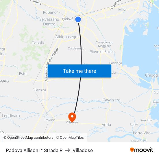 Padova Allison I^ Strada R to Villadose map